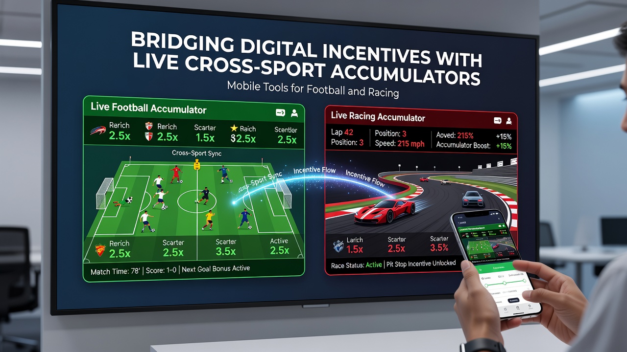 Split-screen view of a smartphone displaying live football odds alongside horse racing form guides within one accumulator ticket