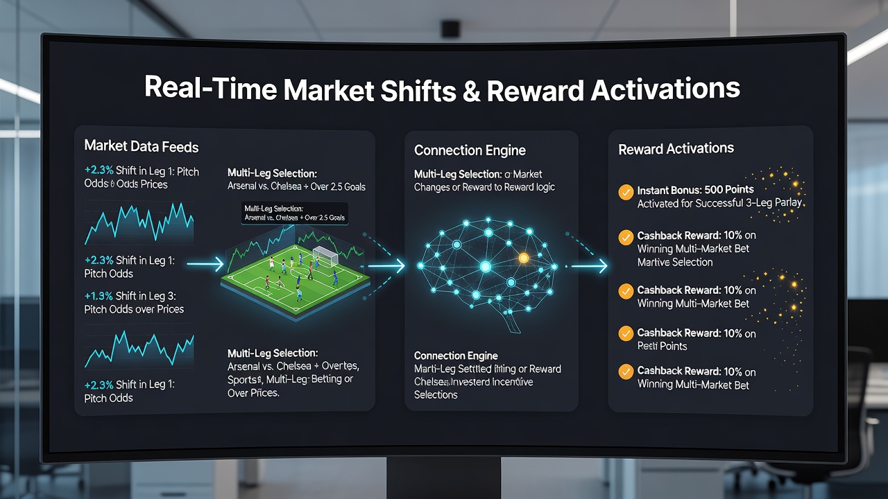 Close-up of app interface showing accumulator builder with real-time market shift alerts and activated rewards