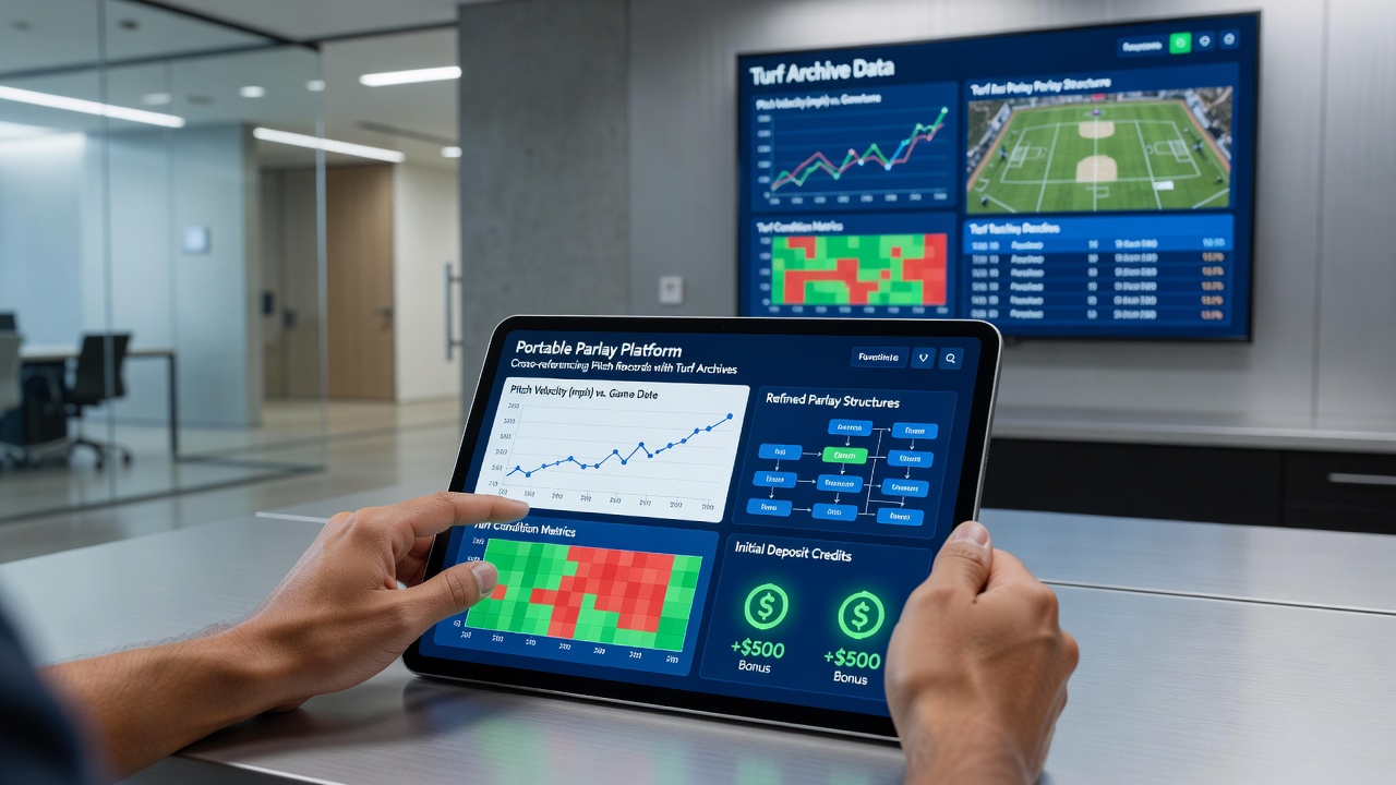 Cross-referencing football pitch records with horse racing turf archives on a mobile device screen showing historical stats and accumulator setups