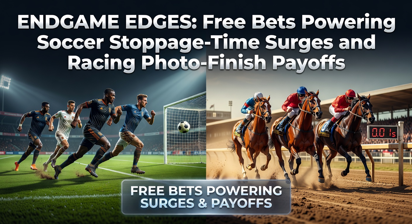 Intense soccer stoppage time action with overlaid free bet promotions highlighting late-goal opportunities