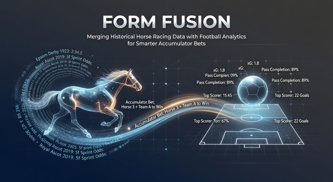 Graph overlaying horse racing form lines with football match analytics charts, illustrating data fusion for betting insights