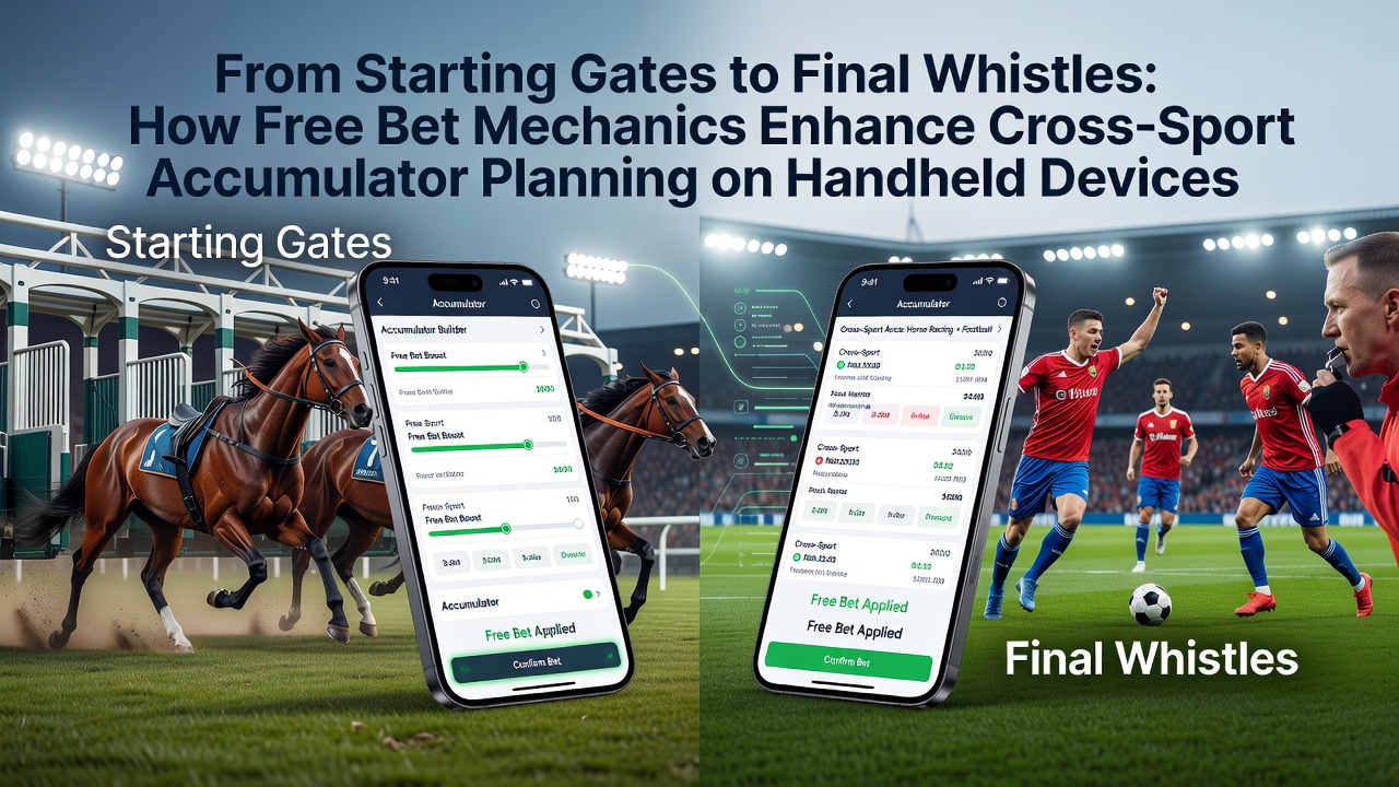 Mobile device displaying accumulator betting interface with football and horse racing options