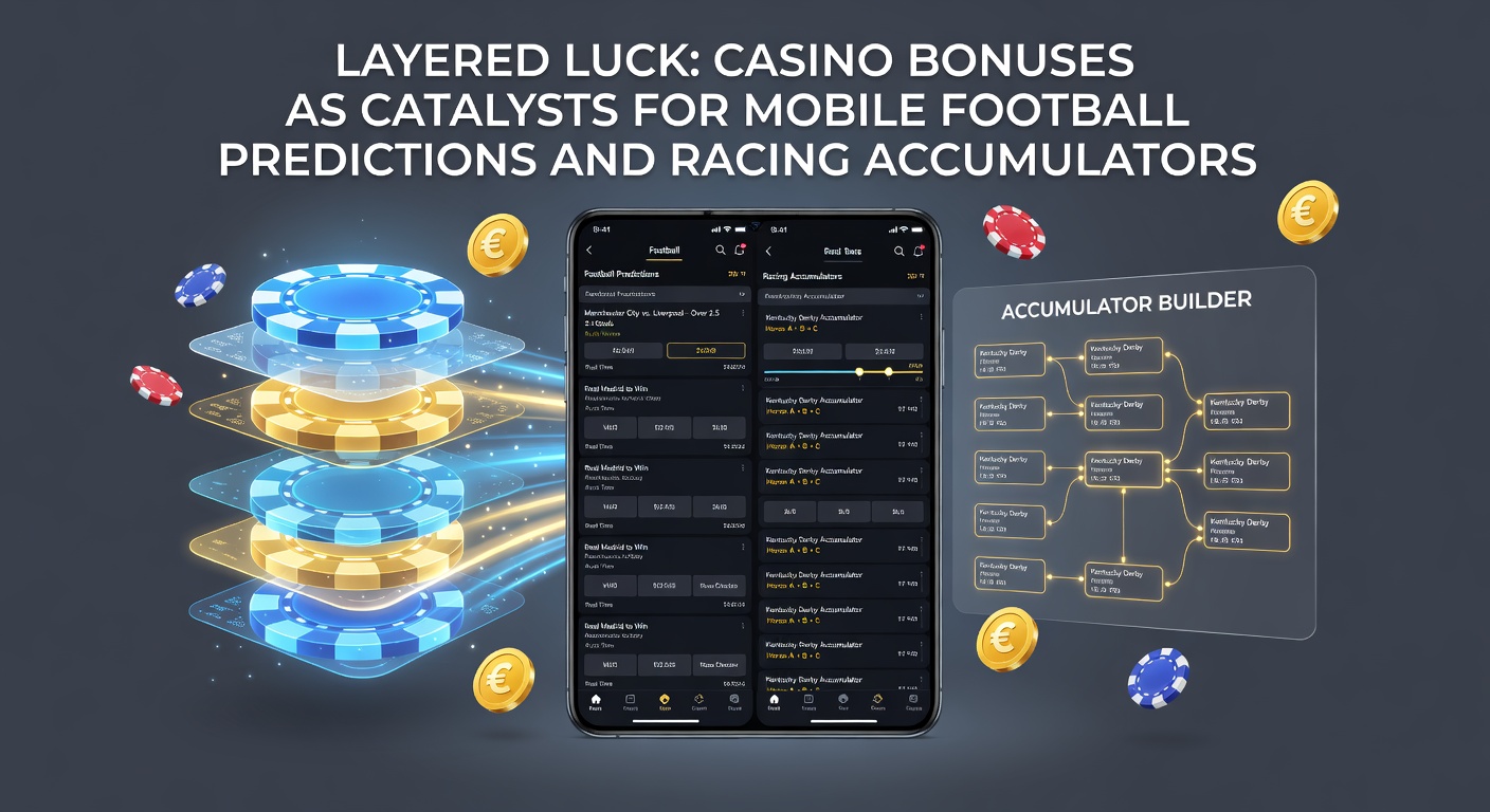 Horse racing accumulator on mobile app with casino bonus deposit highlighted, showing layered odds boosts