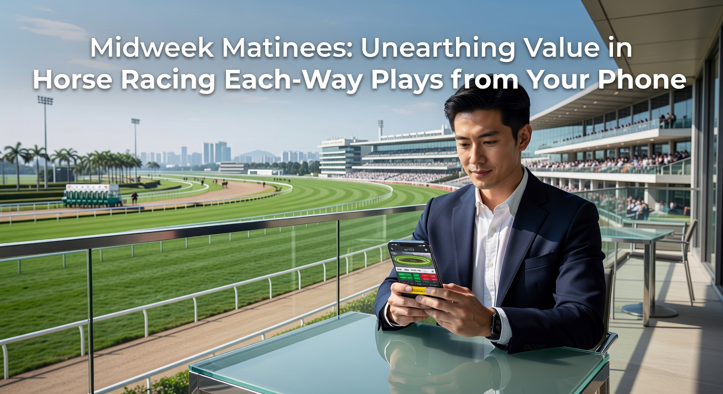 Smartphone displaying live horse racing odds for midweek events, highlighting each-way bet options on a popular app