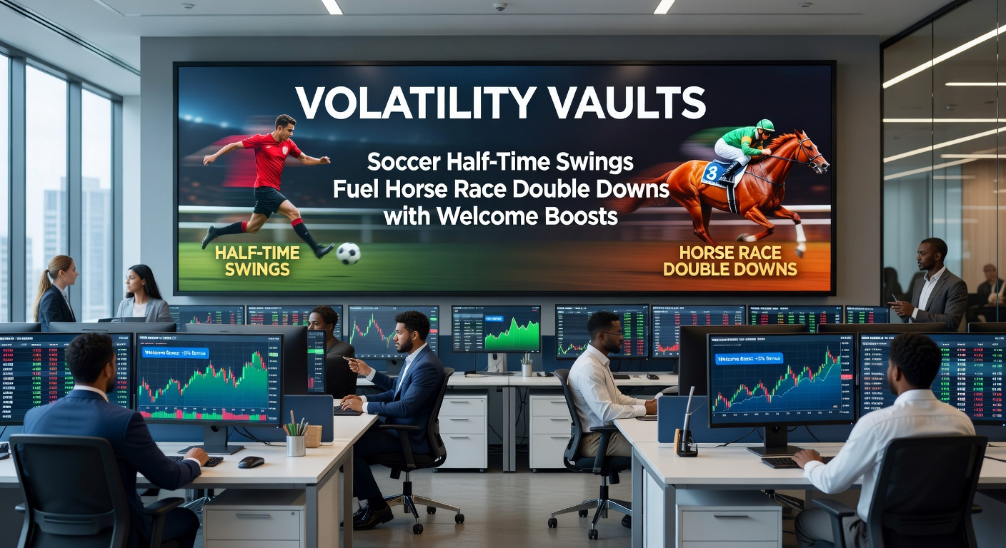 Horse racing double bet slip overlaid with soccer halftime odds screen, illustrating combined strategy