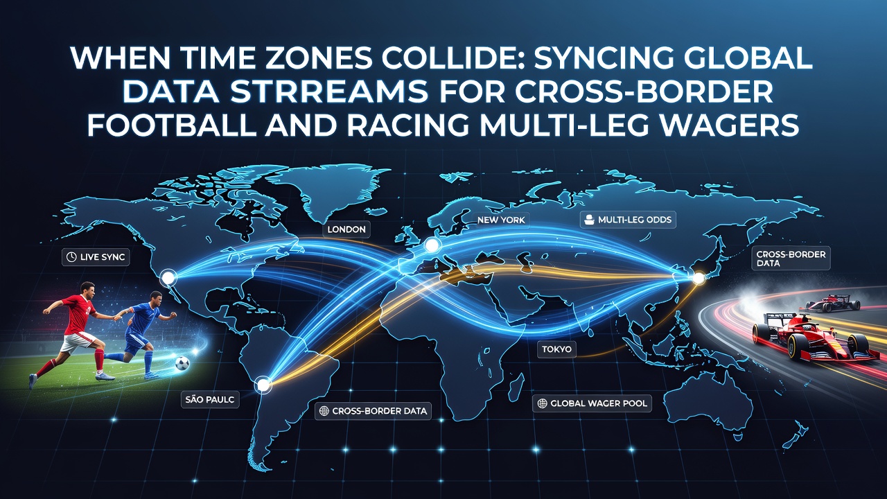 Global sports betting interface displaying synchronized football and horse racing odds across multiple time zones