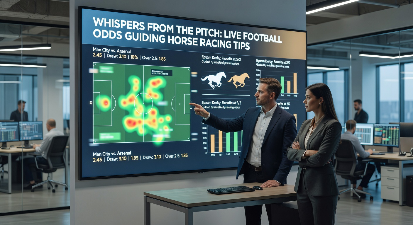 Close-up of a bettor's phone screen displaying live soccer odds overlayed on a horse racing form guide, with graphs showing synchronized odds movements